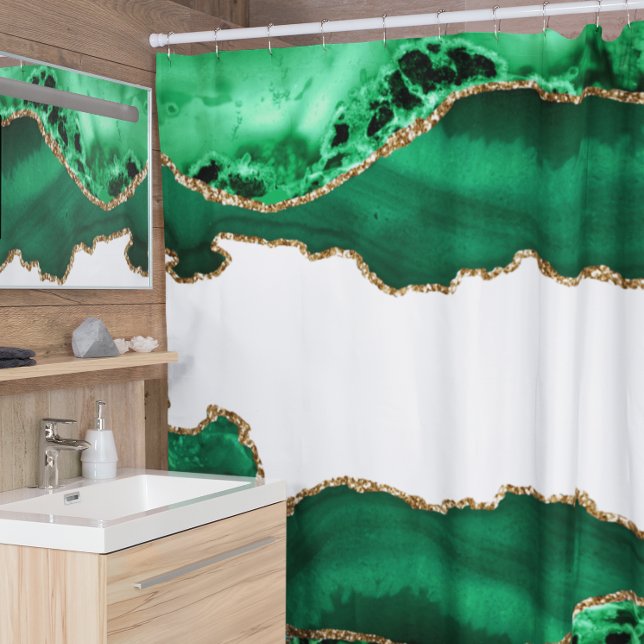 Rideaux De Douche Vert d'émeraude avec Agate d'or métallique (Créateur téléchargé)