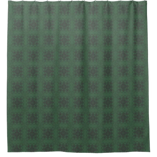 Rideaux De Douche Vert foncé avec Motif de style fleuri géométrique (Devant)
