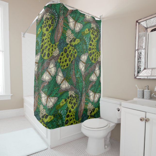 Rideaux De Douche vert forestier enchevêtré (En situation)