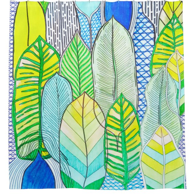Rideaux De Douche Vert Jaune mignon Moderne Tropical Boho Feuille (Devant)