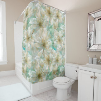 Rideaux De Douche Vert Luxueux Perle Floral Époustouflant