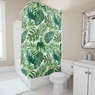 Rideaux De Douche Vert moderne Feuilles d'aquarelle tropicale
