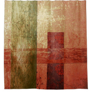 Rideaux De Douche Vert orange rouge grunge d'art géométrique