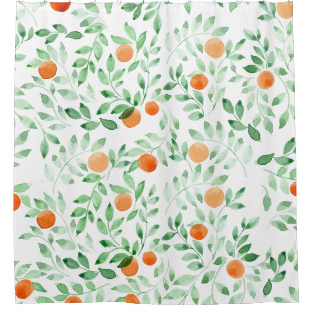 Rideaux De Douche Vert orange Tangerine Provence Aquarelle (Devant)