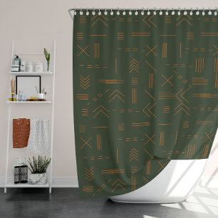 Rideaux De Douche Vert orange Terracotta Magnifique Motif géométriqu