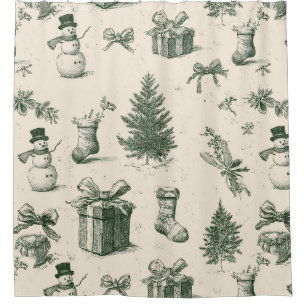 Rideaux De Douche Vert sauge vintage Toile de Noël d'hiver (2)