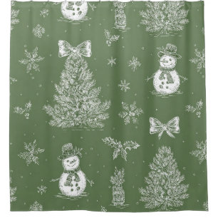 Rideaux De Douche Vert sauge vintage Toile de Noël d'hiver (3)
