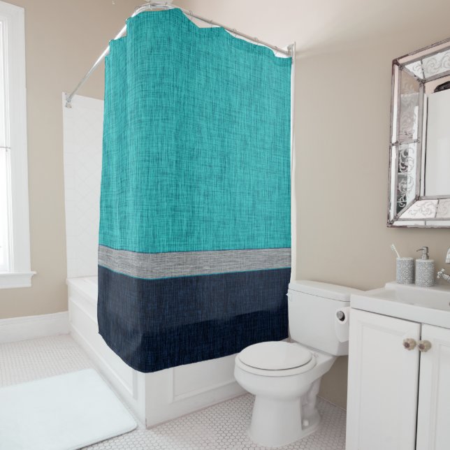 Rideaux De Douche Vert turquoise Bleu foncé Gris Nautique Gris (En situation)