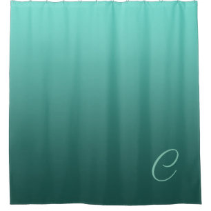 Rideaux De Douche Vert turquoise de gradient avec le monogramme fait