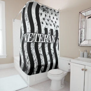 Rideaux De Douche Vétéran USA - vintage vertical blanc