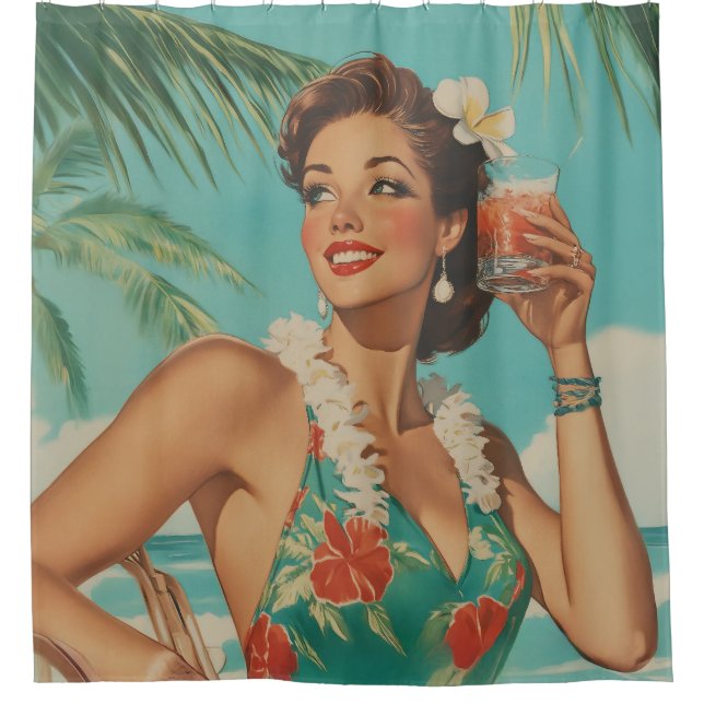 Rideaux De Douche Vibes de paradis Vintage tropical (Devant)