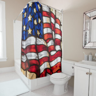 Rideaux De Douche Vibrant Mosaïque Drapeau Américain Vibré