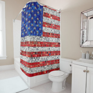 Rideaux De Douche Vibrant Mosaïque Drapeau Américain Vibré