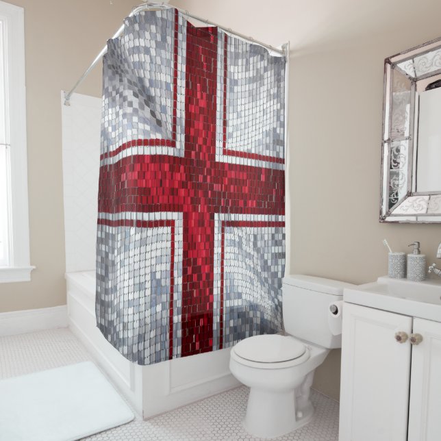 Rideaux De Douche Vibrant Mosaïque St. George's Drapeau en verre ten (En situation)