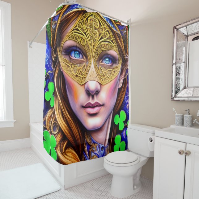 Rideaux De Douche Vibrant Viridian Woman St. Patrick's Day Artwork (En situation)