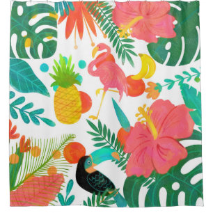 Rideaux De Douche Vibrations Tropicales Feuilles Florales Été Chic