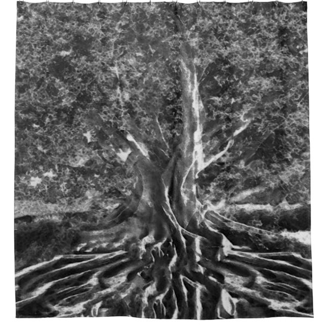 Rideaux De Douche Vieil arbre en noir et blanc (Devant)