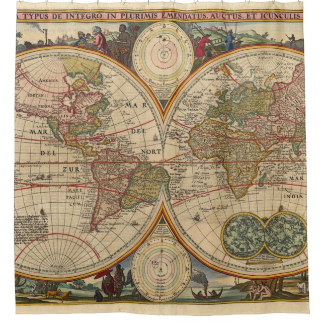 Rideaux De Douche Vieux World Map By Nicolaas Visscher (Devant)
