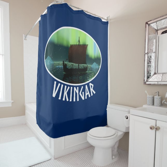 Rideaux De Douche Viking Navire Et Lumières Du Nord (En situation)