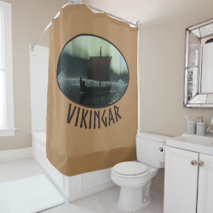 Rideaux De Douche Viking Navire Et Lumières Du Nord