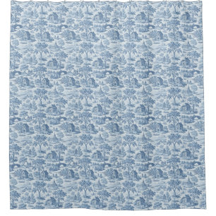 Rideaux De Douche Village Blue Toile