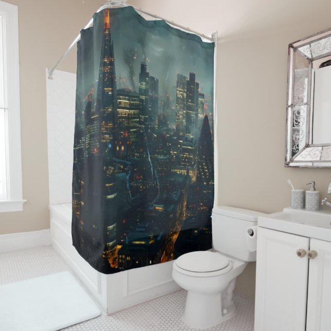 Rideaux De Douche Ville tempétueuse et futuriste (En situation)