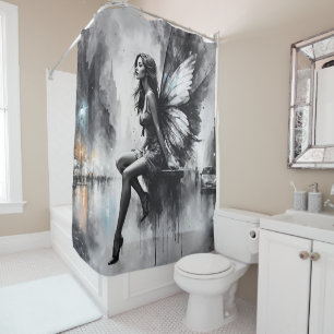 Rideaux De Douche Ville urbaine sombre fée imaginaire futuriste goth