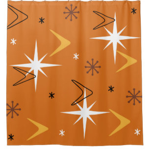 Rideaux De Douche Vintage 1950 Boomerangs Stars Orange