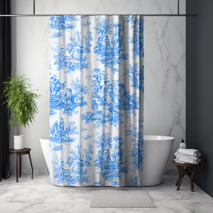 Rideaux De Douche Vintage bleu turquoise toile jouy