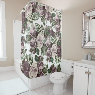 Rideaux De Douche Vintage bohème bordeaux blanc roses florales
