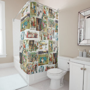 Rideaux De Douche Vintage Christmas Antique Collage