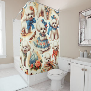 Rideaux De Douche Vintage Cute Bichon Frisé Peinture