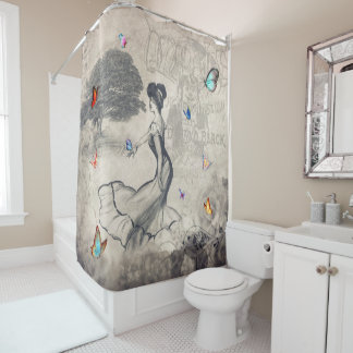 Rideaux De Douche Vintage dame aux papillons