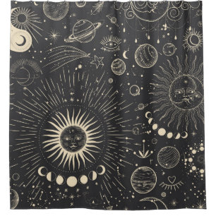 Rideaux De Douche Vintage ensemble d'illustrations des phases de lun