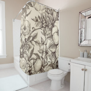 Rideaux De Douche Vintage Floral Sepia Motif (2)