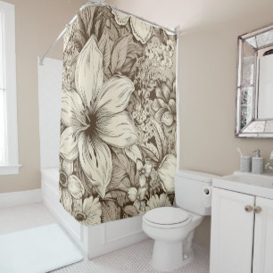 Rideaux De Douche Vintage Floral Sepia Motif (3)