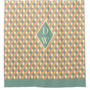 Rideaux De Douche Vintage Harlequine Diagonal dans Pastels Monogramm