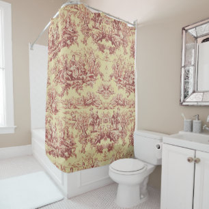 Rideaux De Douche Vintage jaune rouge Toile de Jouy Lac