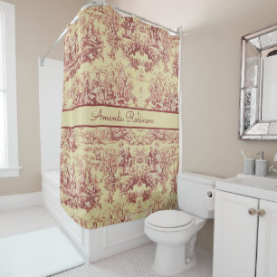 Rideaux De Douche Vintage lac jaune rouge toile de jouy monogramme