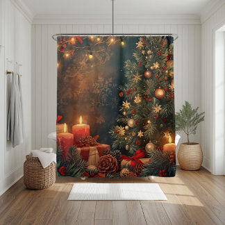 Rideaux De Douche Vintage Moody Christmas Tree & Candle 