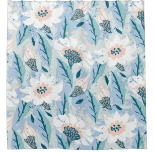 Rideaux De Douche Vintage motif floral peint à la main avec grand bl