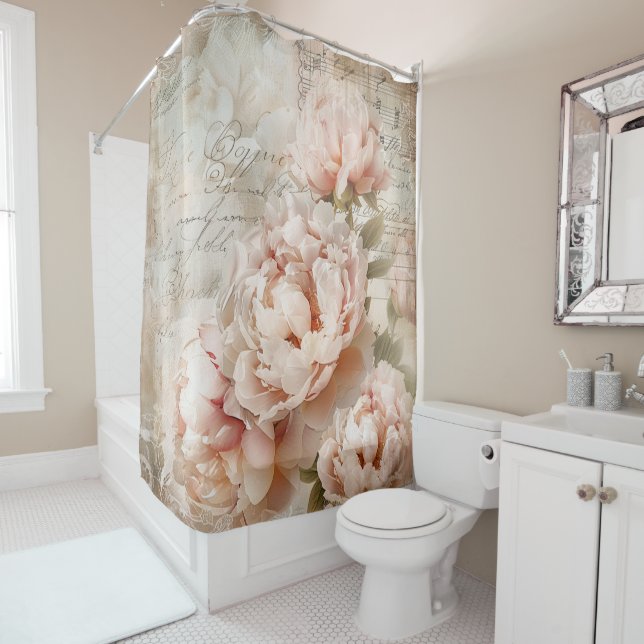Rideaux De Douche Vintage Peony Elegance (En situation)