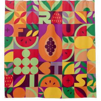 Rideaux De Douche Vintage rétro fruit vintage motif sans couture. Ab