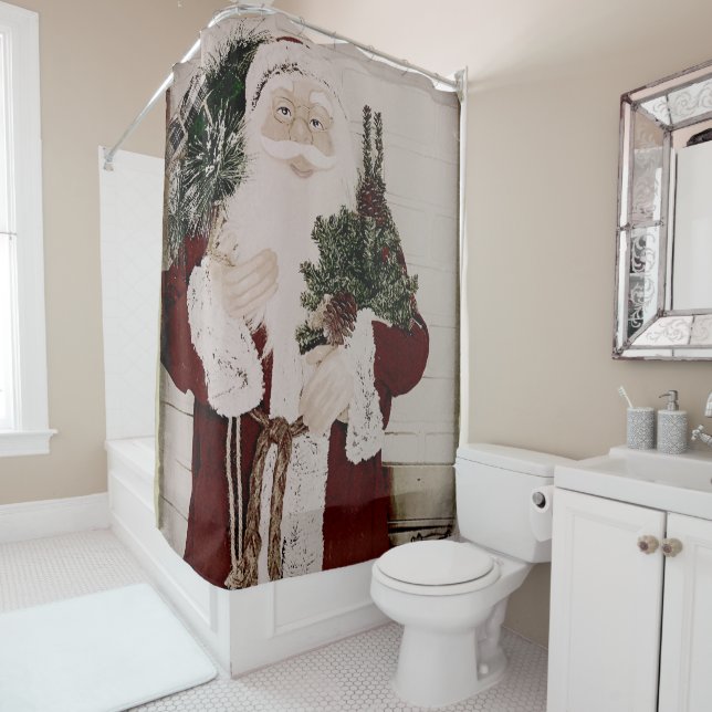 Rideaux De Douche Vintage Santa Claus Portrait Noël (En situation)
