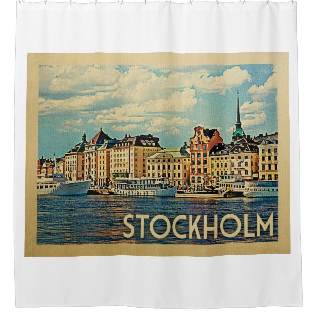 Rideaux De Douche Vintage voyage de Stockholm Suède (Devant)