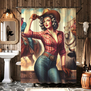 Rideaux De Douche Vintage Western Cowgirl