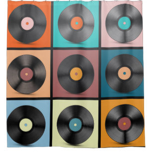 Rideaux De Douche Vinyl records : retro LP set.
