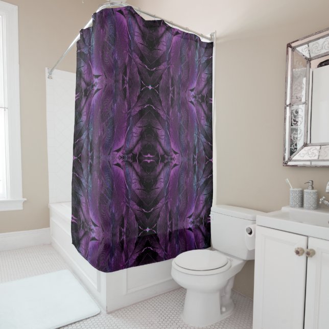 Rideaux De Douche Violet foncé violet pourpre Abstraite plumes textu (En situation)