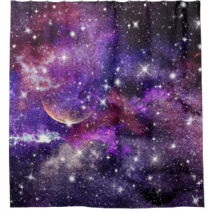 Rideaux De Douche Violet Galaxy Milky Way With Planet