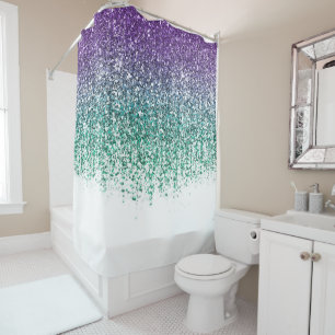Rideaux De Douche Violet Turquoise Pailleté Paillettes Glamour